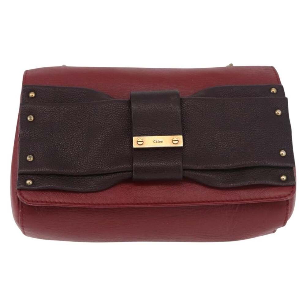 Chloe Leather Ribbon Chain Shoulder Bag Red